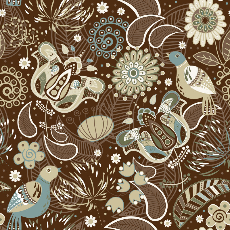 创意矢量花鸟装饰无缝古典背景 