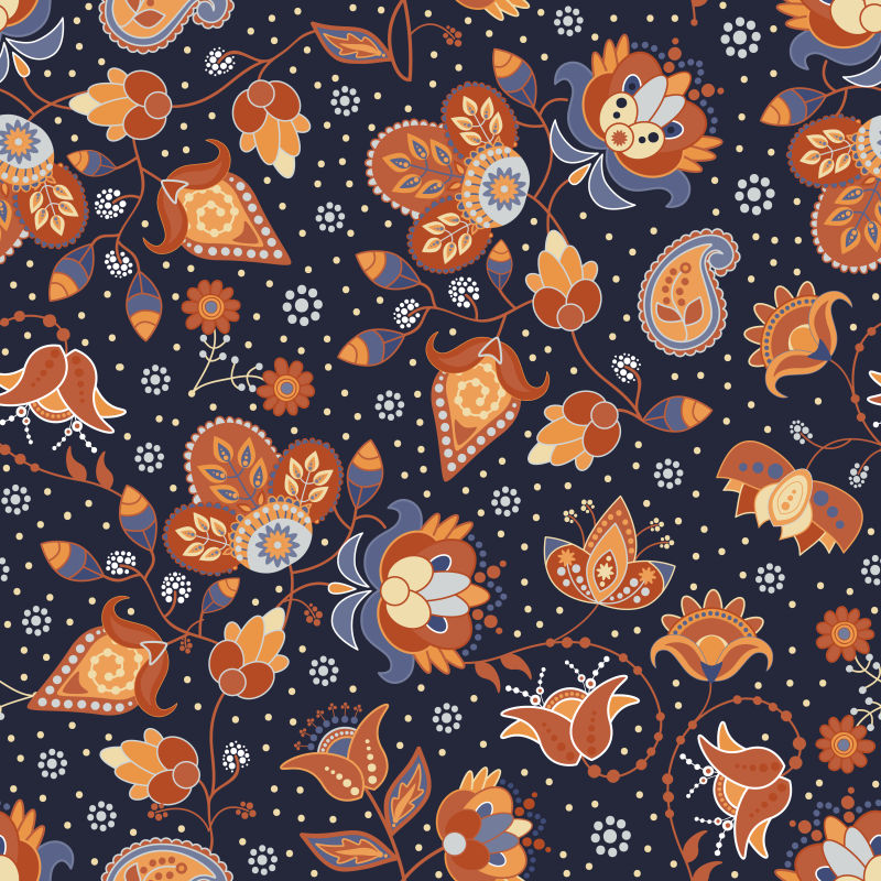 抽象矢量彩色装饰花卉无缝背景