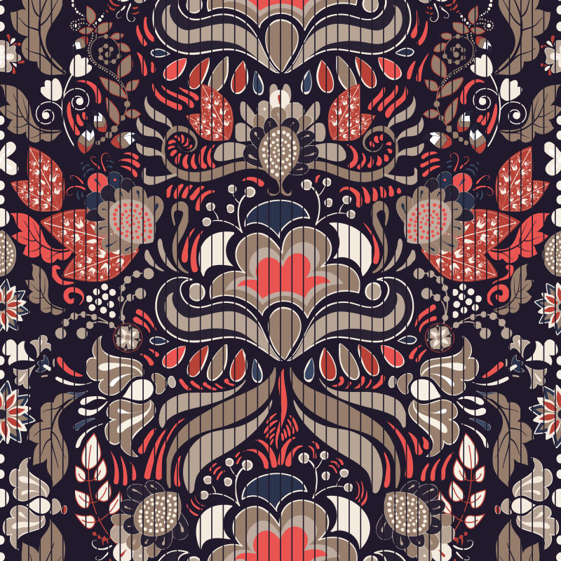 抽象矢量彩色无缝花卉装饰图案背景