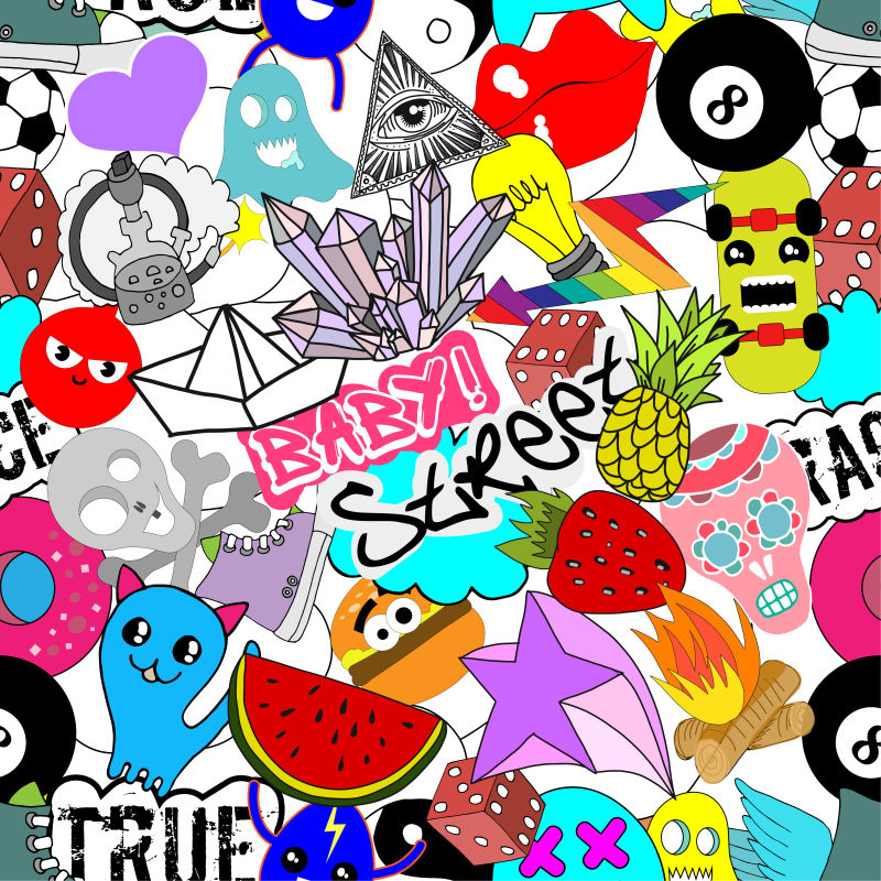 街头艺术风格彩色贴纸矢量