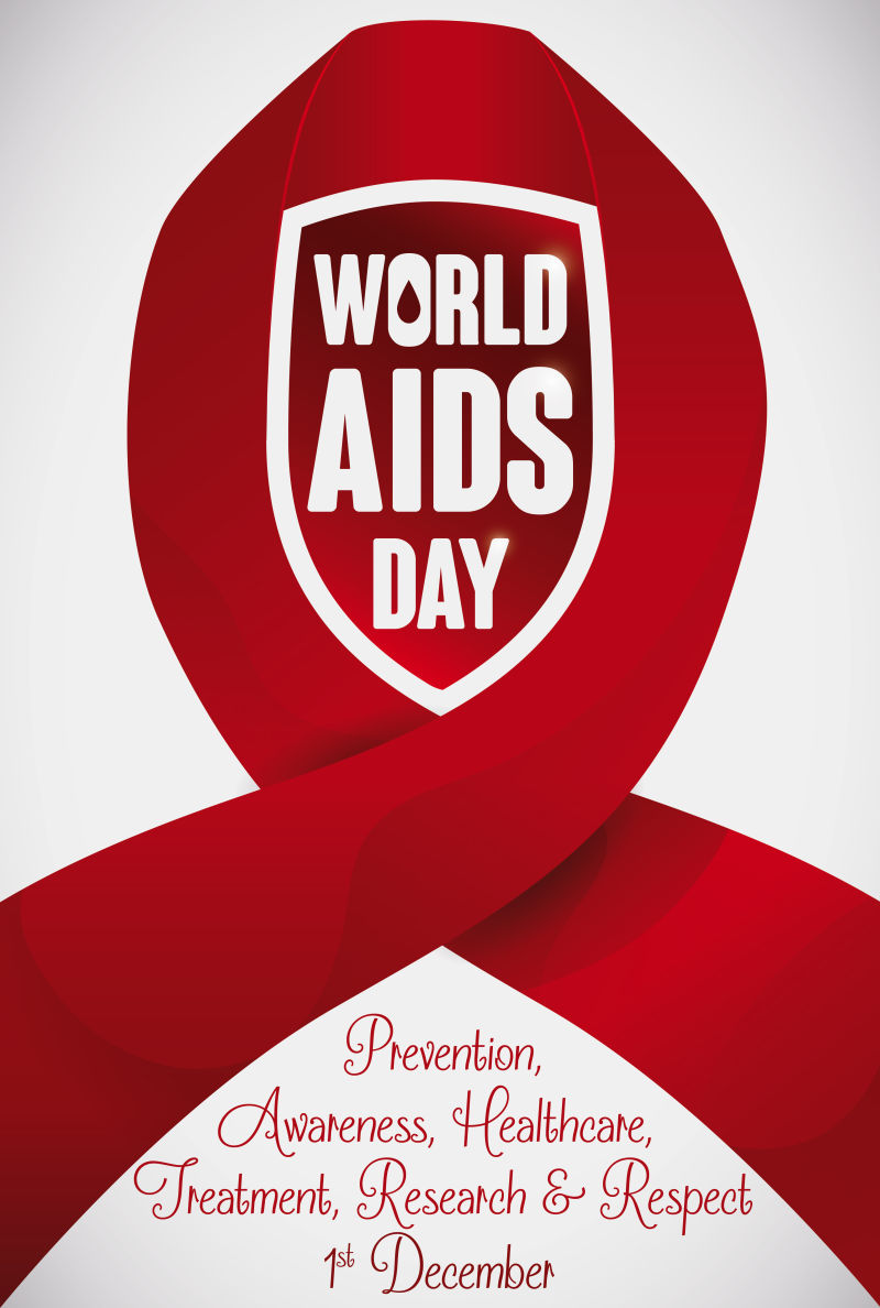 世界艾滋病日红丝带与盾矢量