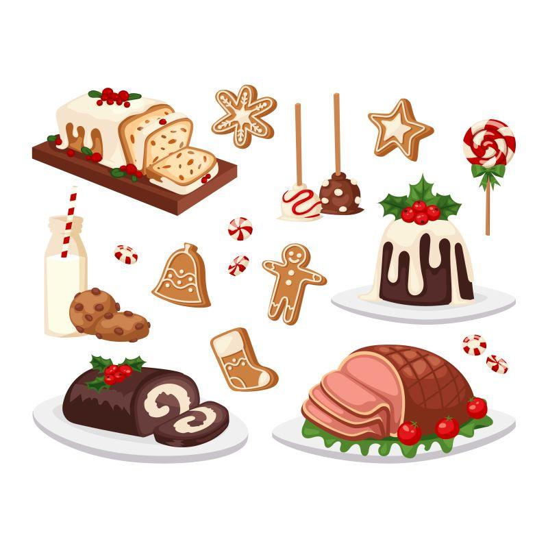 一套传统的矢量圣诞食品