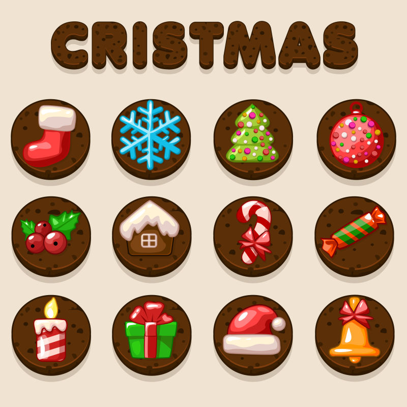 矢量卡通圣诞巧克力饼干