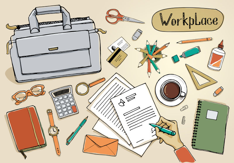 创意彩色办公区域手绘矢量