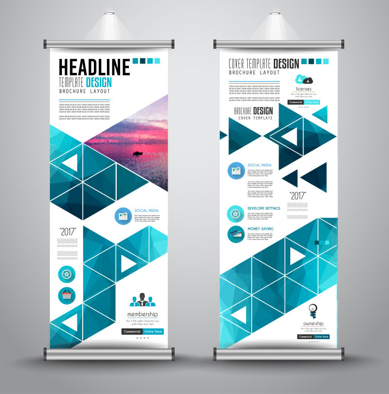 矢量现代创意蓝色竖式横幅设计