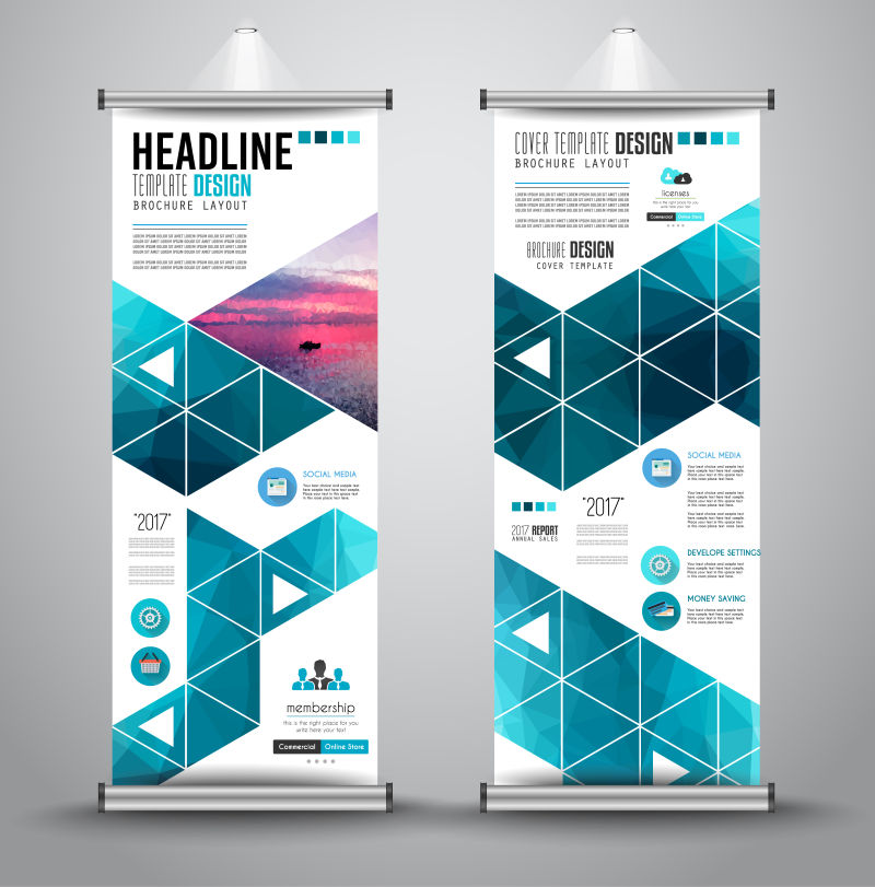 抽象矢量绿色几何风格的竖横幅设计