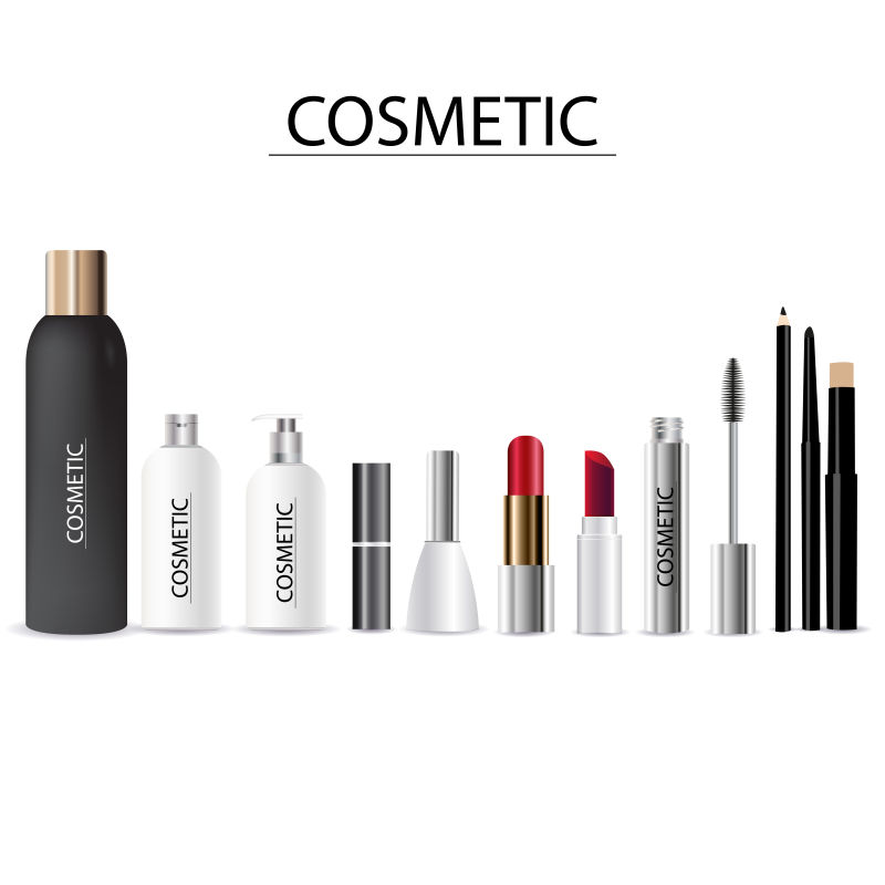 化妆品套装矢量插图