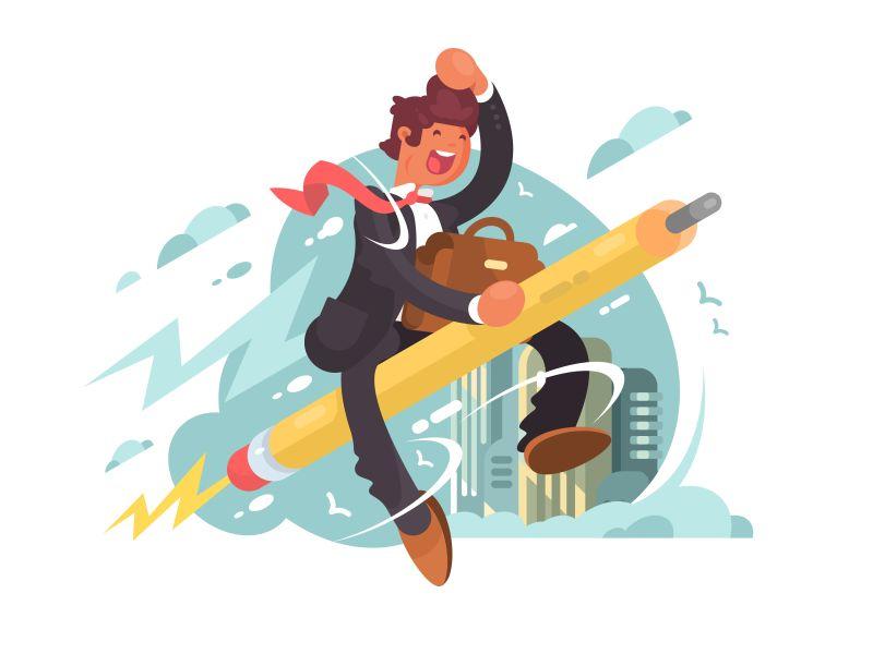 矢量设计作者铅笔飞翔的商人