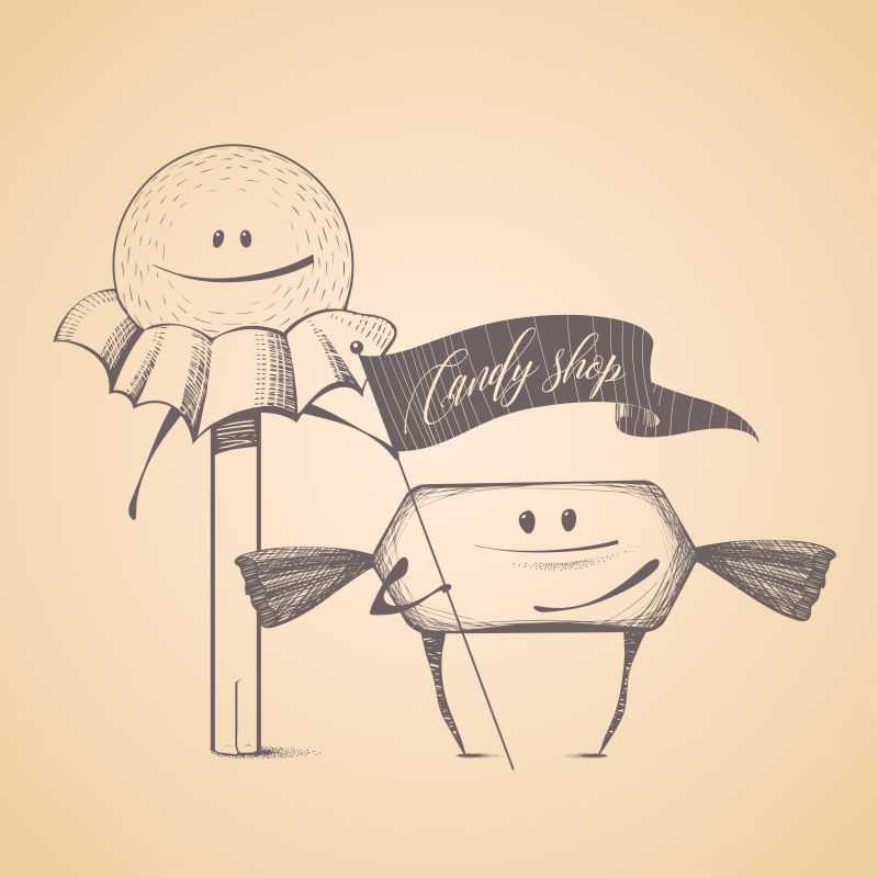 矢量淡黄色的糖果店标识