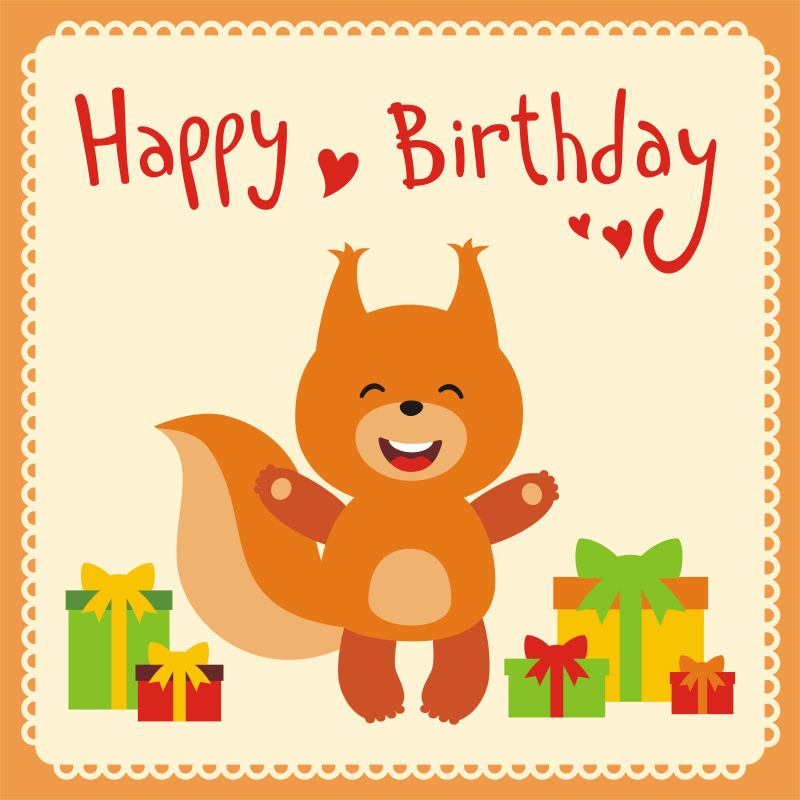 快乐的小松鼠生日快乐贺卡矢量