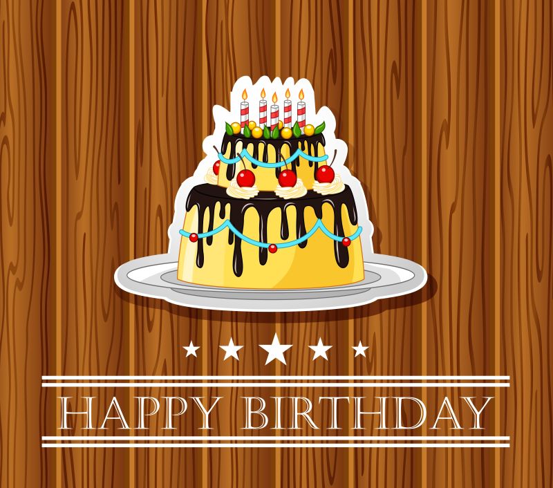 矢量的生日快乐派对和问候图片 矢量的生日贺卡与彩色蛋糕上木背景素材 高清图片 摄影照片 寻图免费打包下载