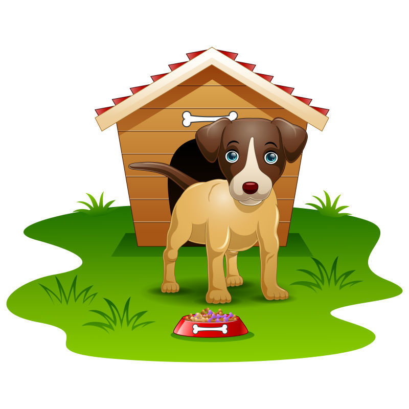 矢量设计狗窝前的狗狗