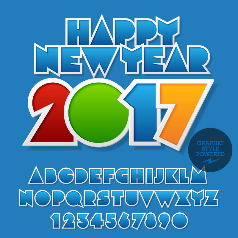 矢量彩色数字新年快乐贺卡设计