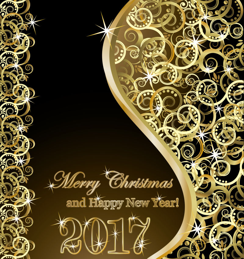 抽象矢量金色花纹装饰的新年贺卡设计