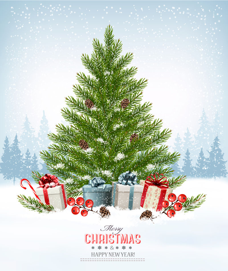 有圣诞背景的圣诞树矢量图