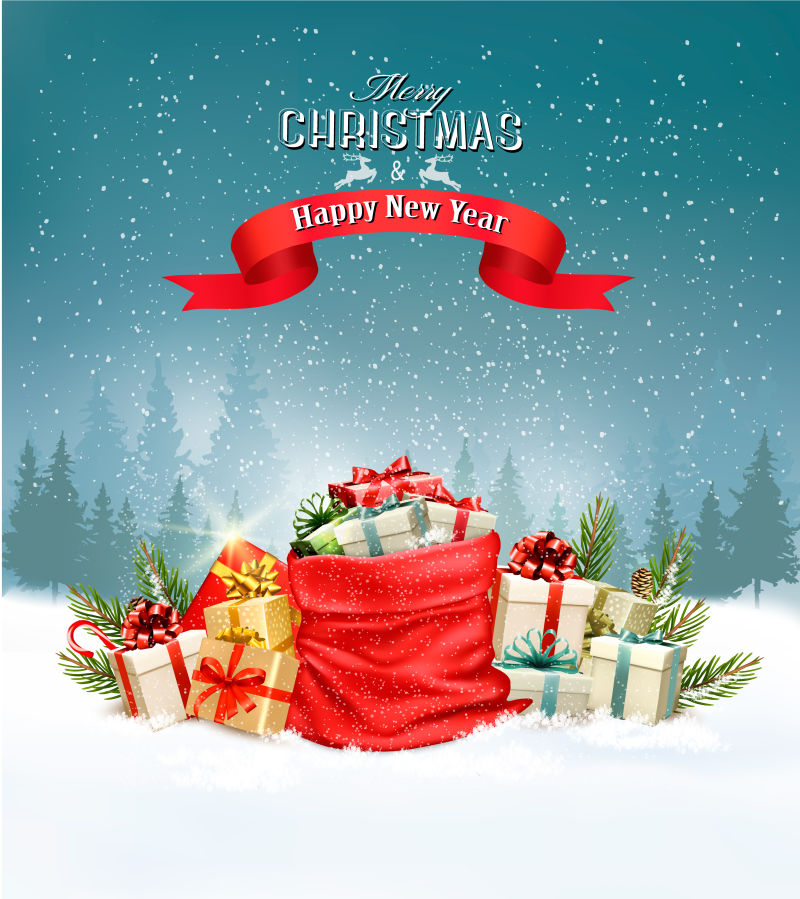 创意多彩圣诞节礼物矢量插图