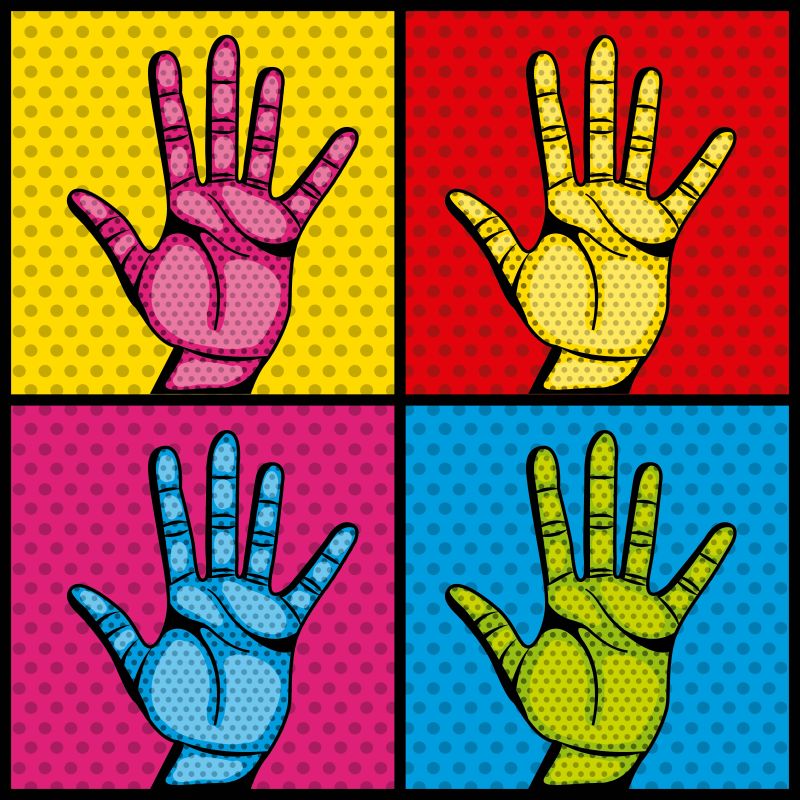 四副不同颜色的手掌矢量