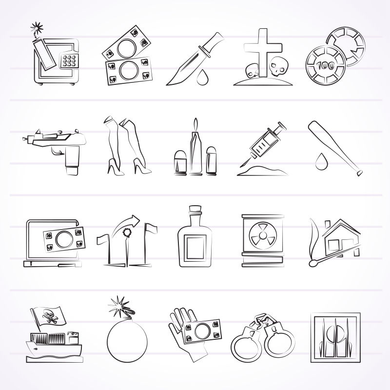 黑手党黑帮和有组织犯罪活动图标矢量