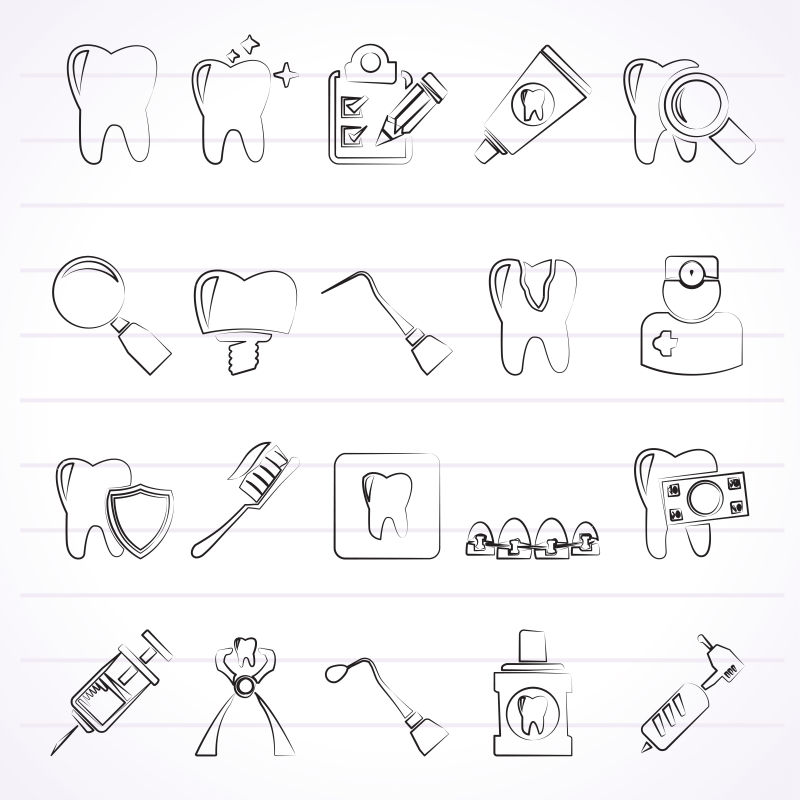 矢量手绘牙科医学和工具图标