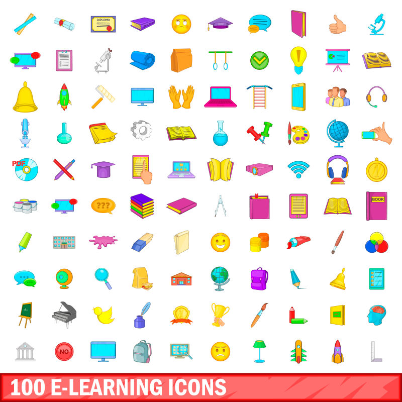 100个卡通电子教育矢量图标
