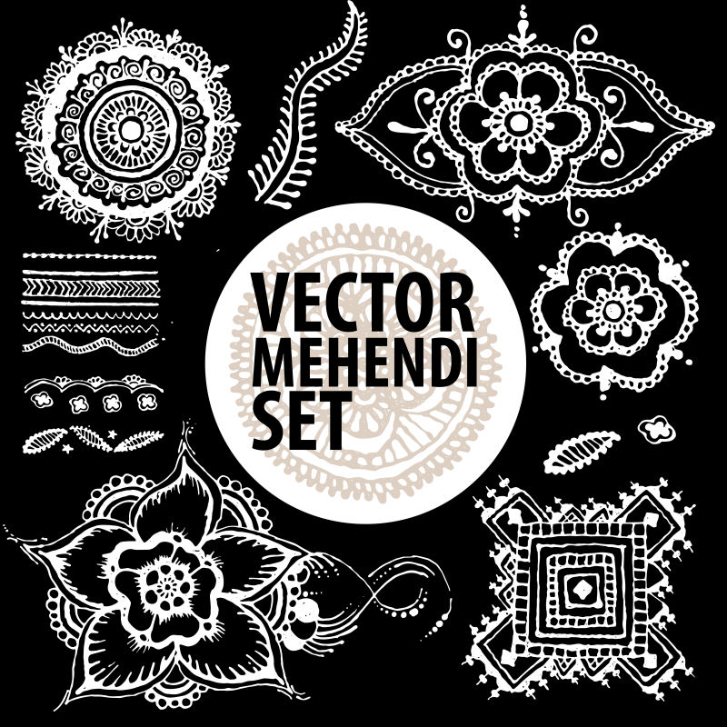 指甲花纹身矢量图案