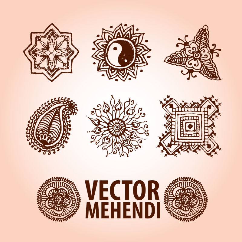 矢量集指甲花纹身