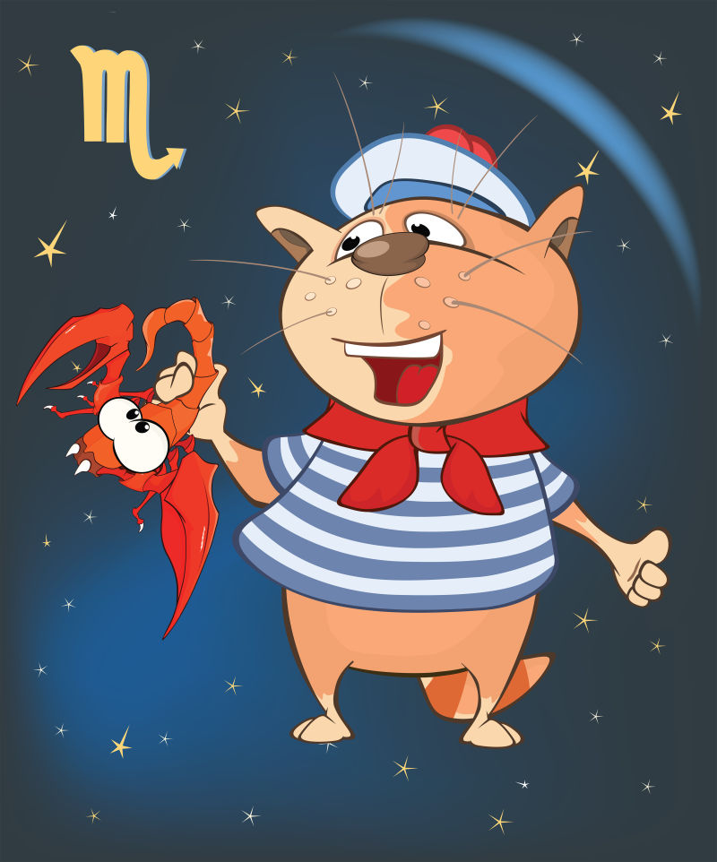 卡通十二星座天蝎座矢量插图