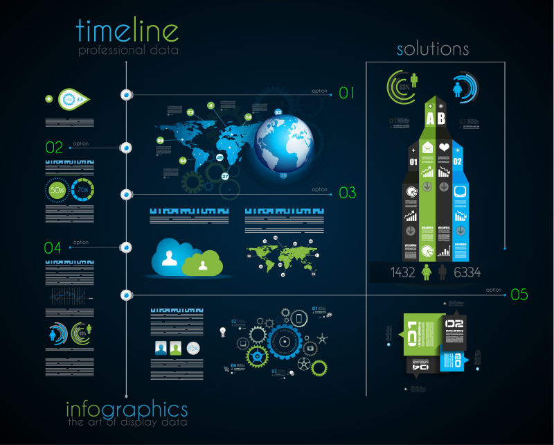 带时间轴的数据与信息图表矢量插图