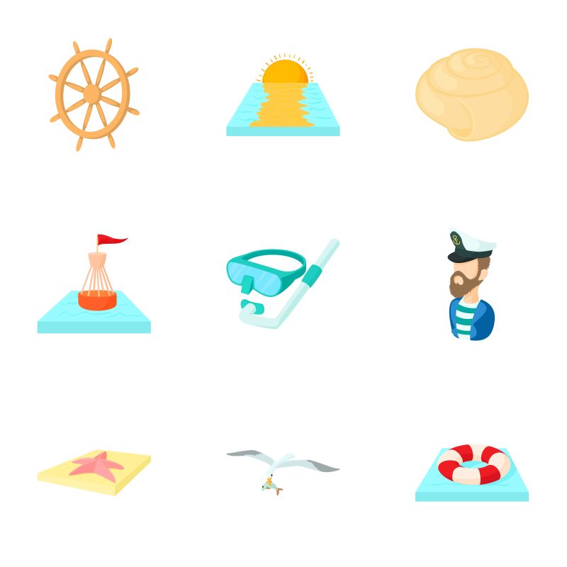 矢量海上相关卡通图标设计