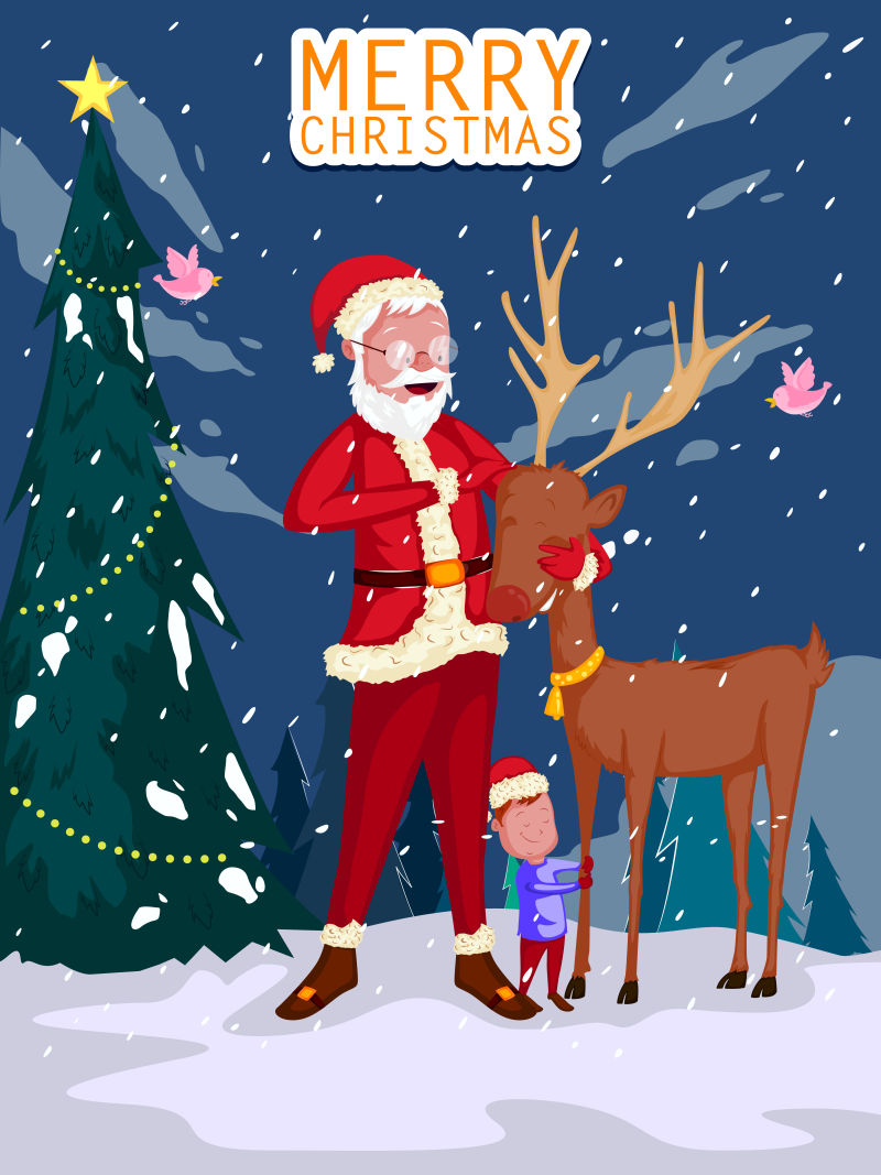 圣诞老人和驯鹿矢量插图