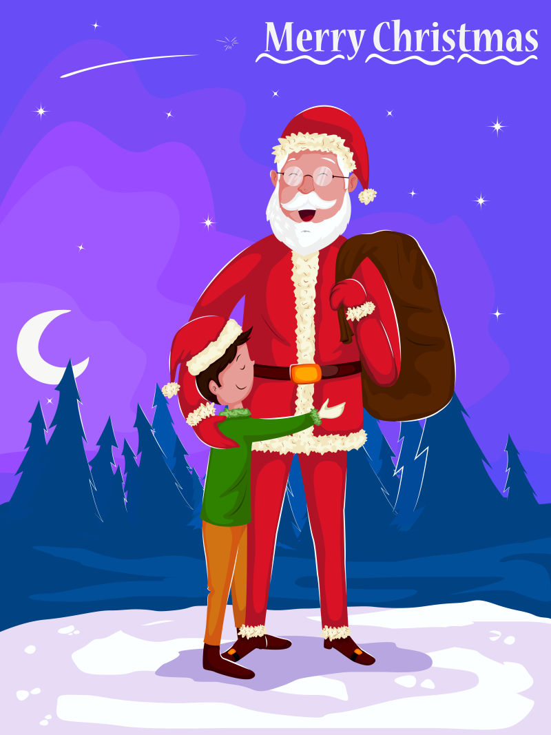 圣诞老人和男孩矢量插图