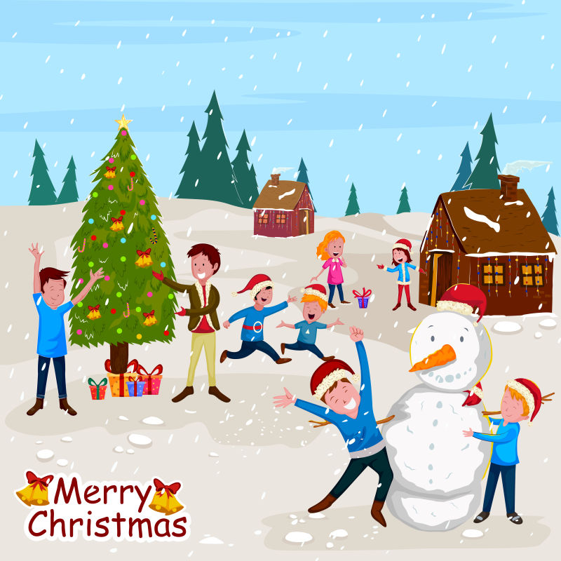 快乐过圣诞场景矢量插图