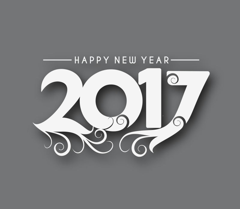 深灰色矢量白色2017数字新年快乐贺卡设计