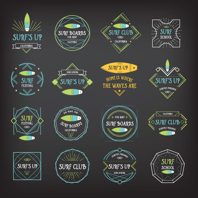 矢量的冲浪葡萄酒元素