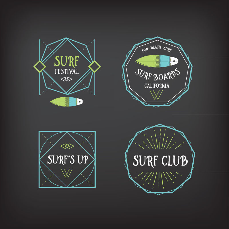 矢量夏威夷冲浪葡萄酒元素