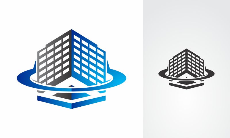 蓝色大厦商标矢量