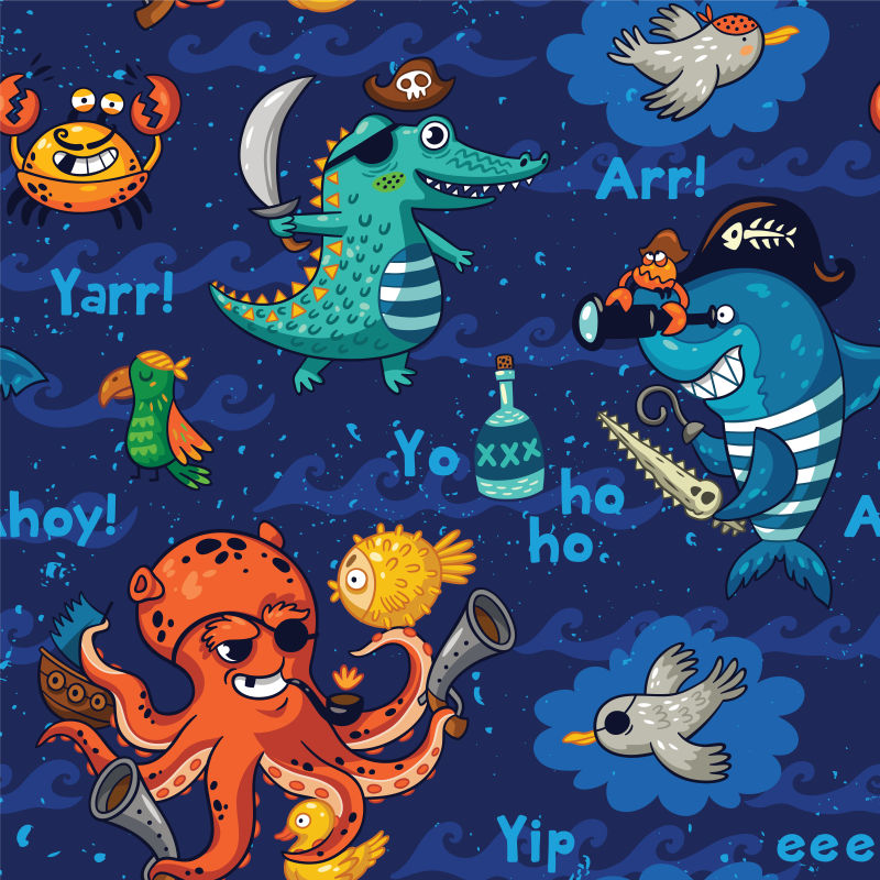 卡通海底动物海盗矢量