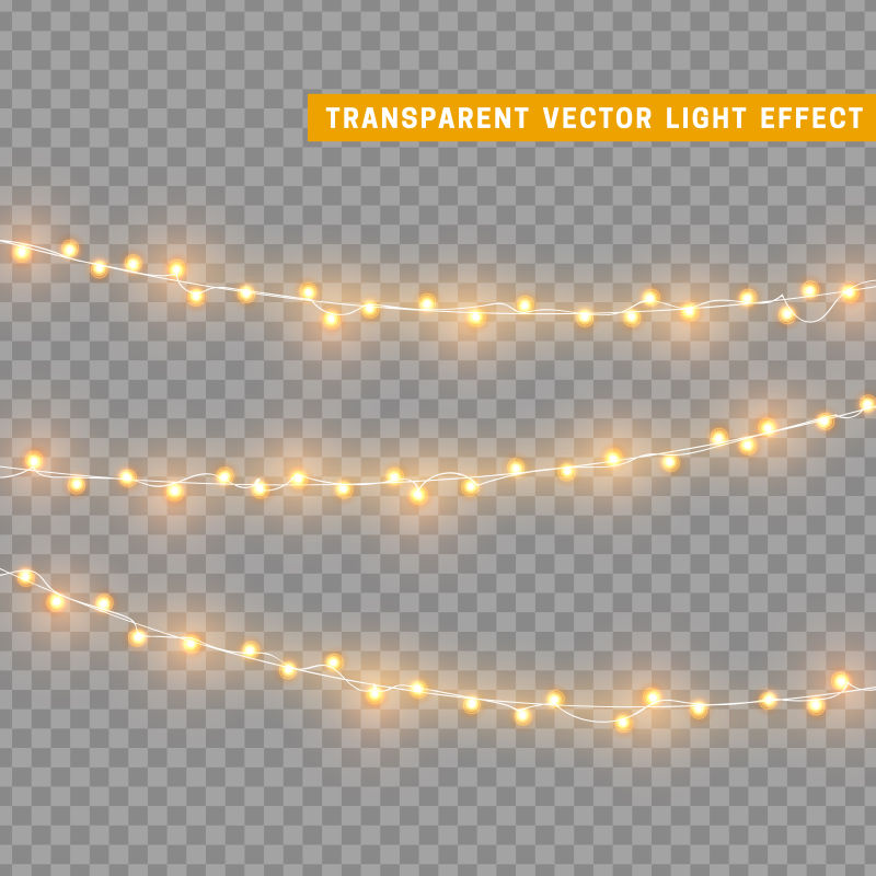 点亮的黄色圣诞彩灯设计效果矢量