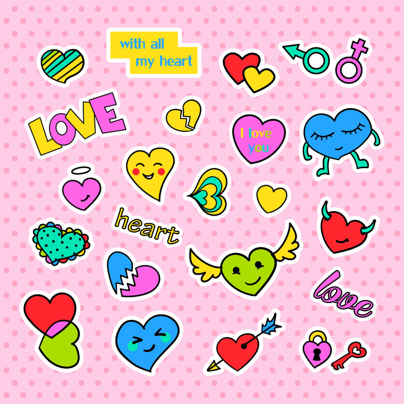 卡通心矢量时尚补丁徽章