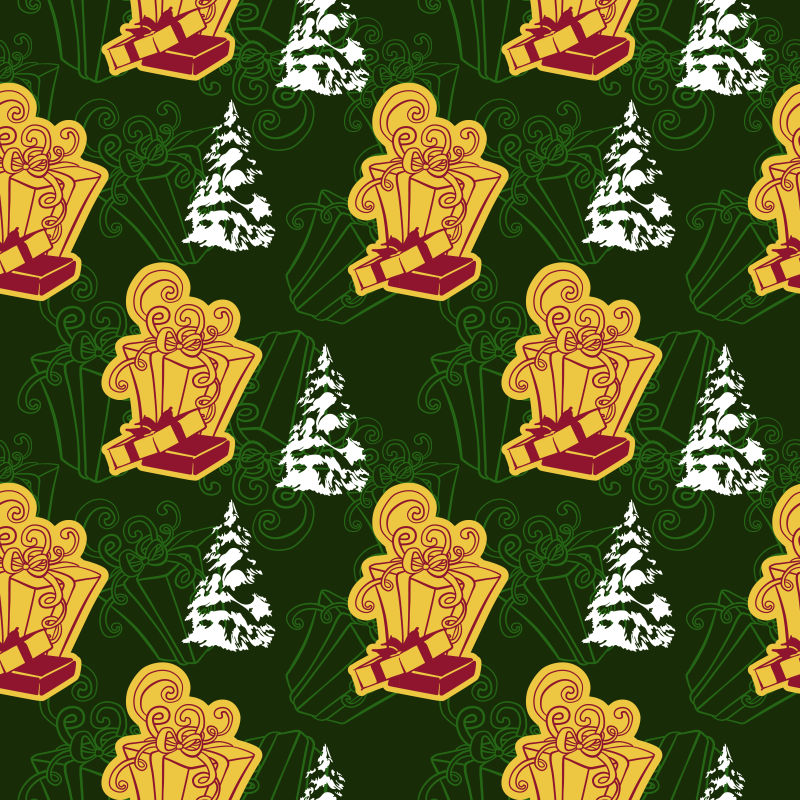 画着圣诞树的圣诞礼物背景矢量