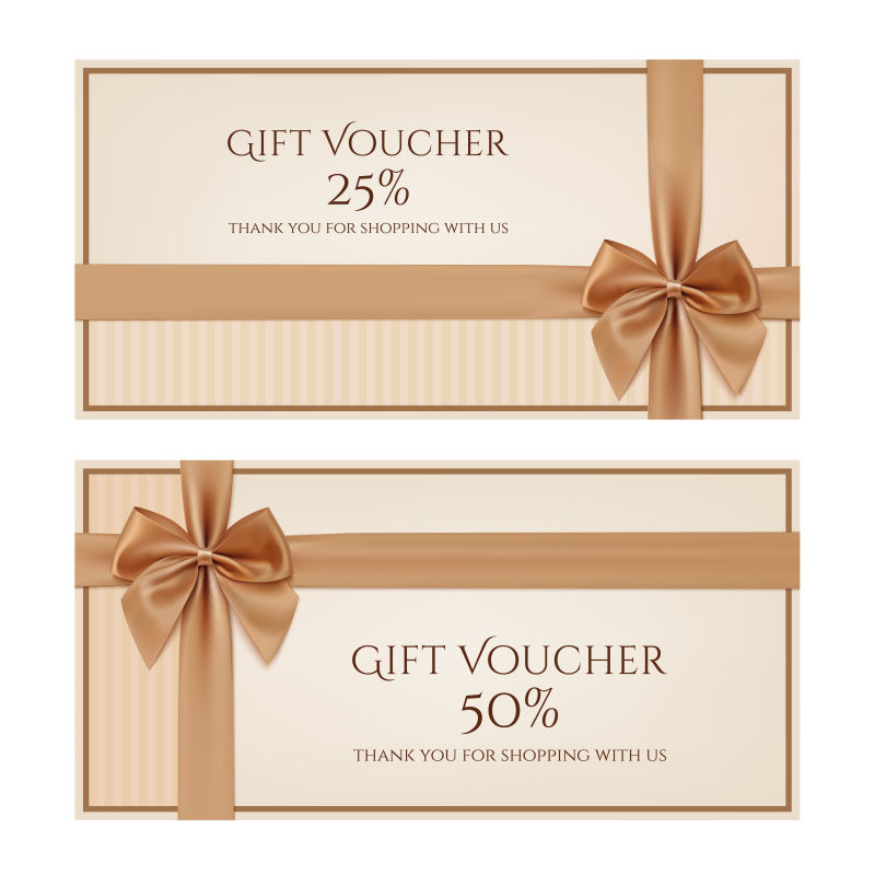 矢量金色缎带蝴蝶结礼品券