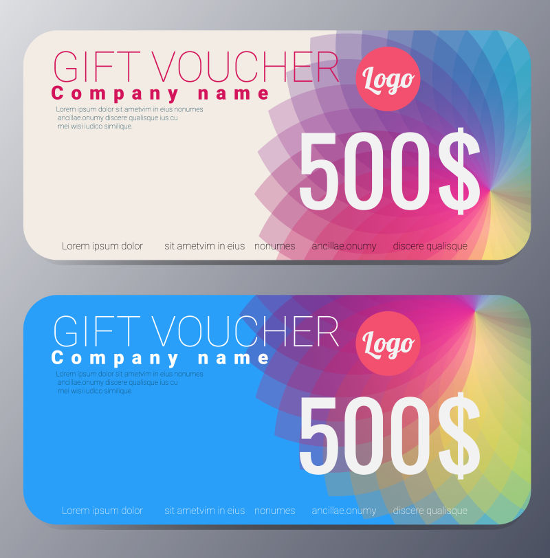 五彩缤纷的礼品券设计矢量插图