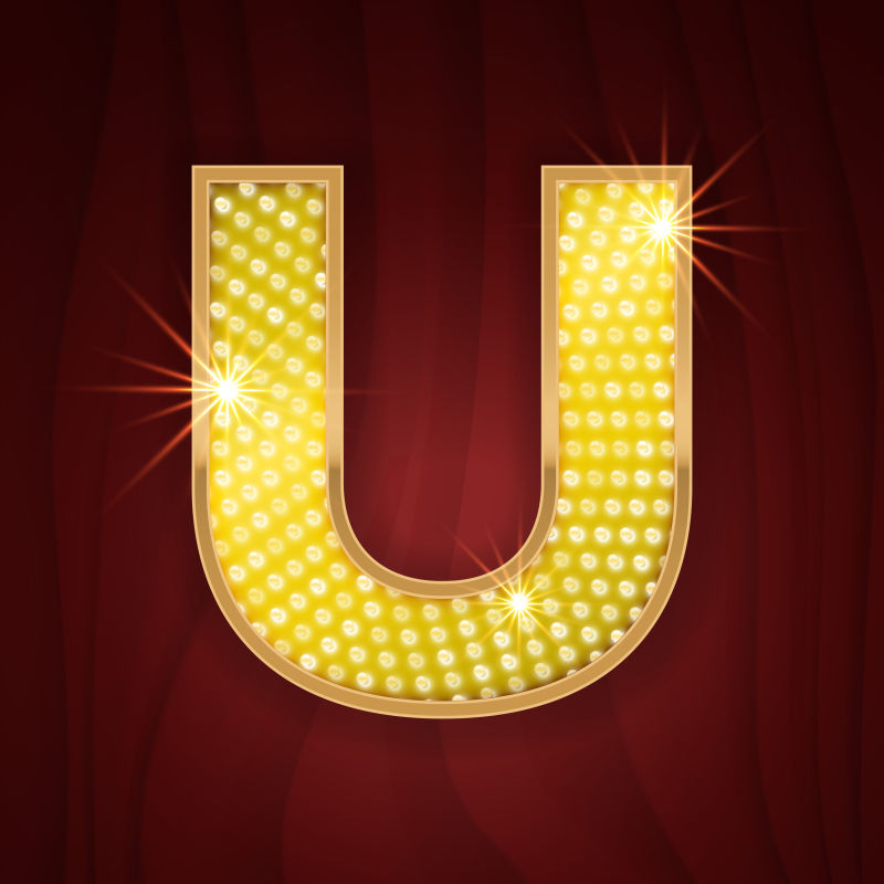 金色灯泡u字母设计矢量