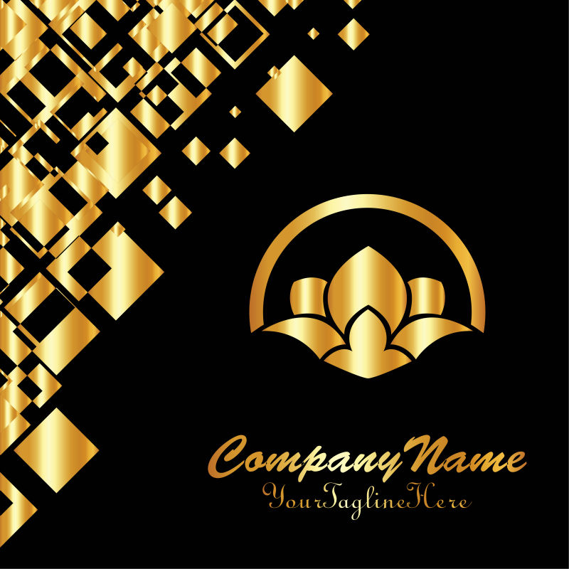 金色半圆里的莲花图案矢量标志