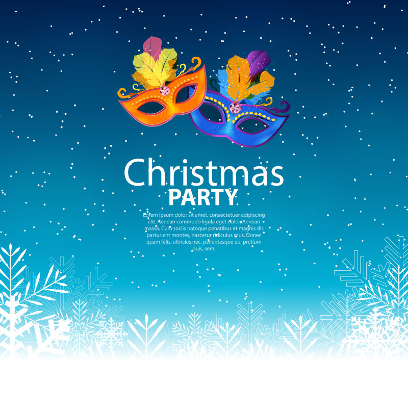 矢量圣诞雪背景的狂欢面具