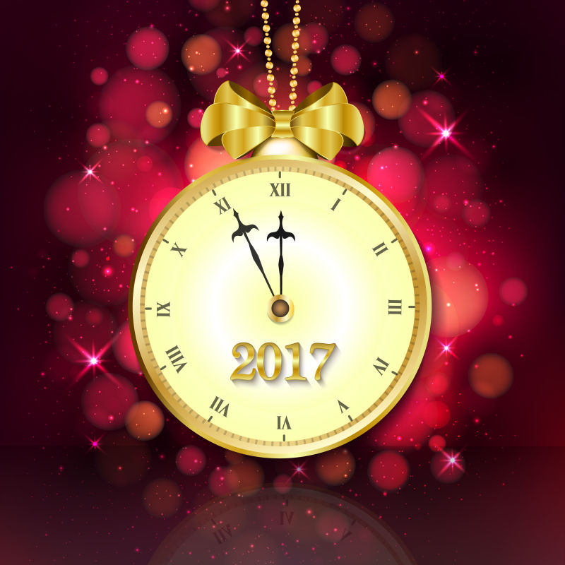 2017新年老式时钟矢量插图