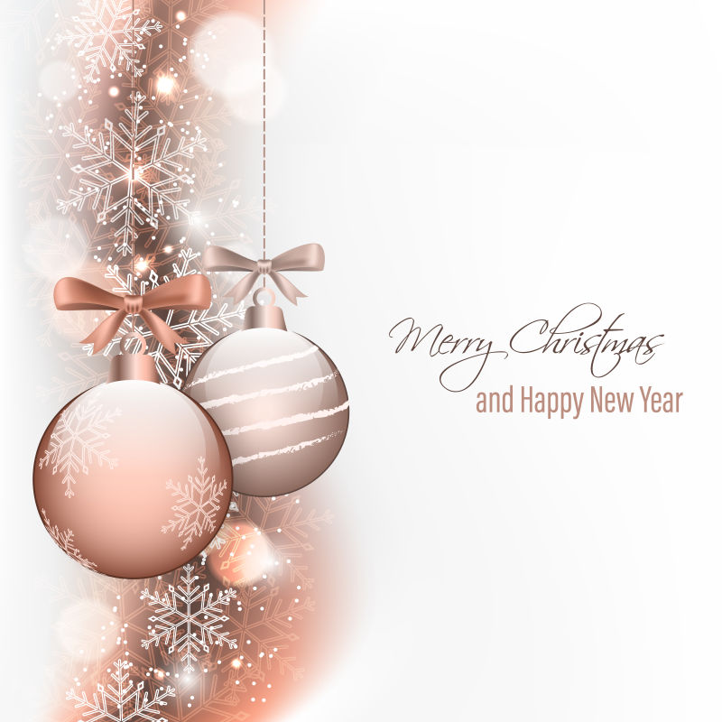 蝴蝶结圣诞球装饰的圣诞贺卡矢量图