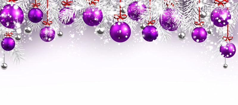 新年彩旗有紫色圣诞球矢量插图