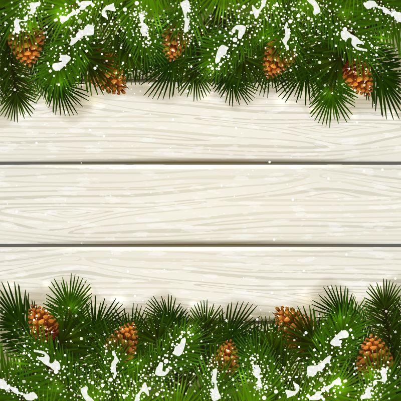 装饰云杉树枝松树和雪上的矢量插图