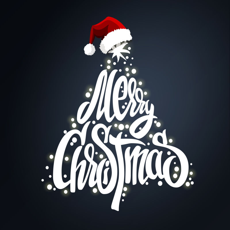 黑色背景中的圣诞树树刻字